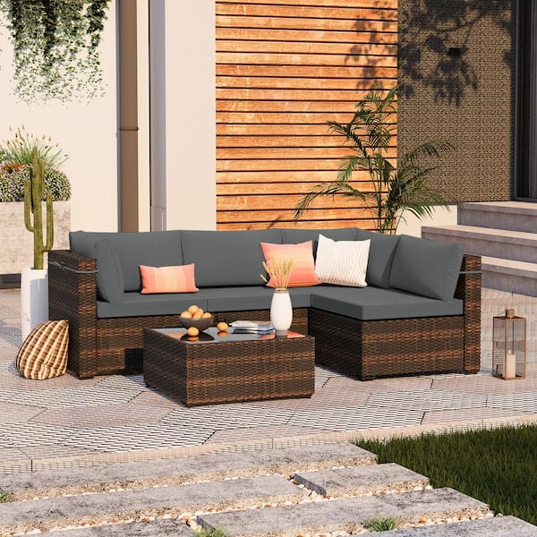 Brown wicker store outdoor sectional