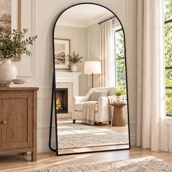 30 in. W x 71 in. H Arched Classic Black Aluminum Alloy Framed Oversized Full Length Mirror Floor Mirror
