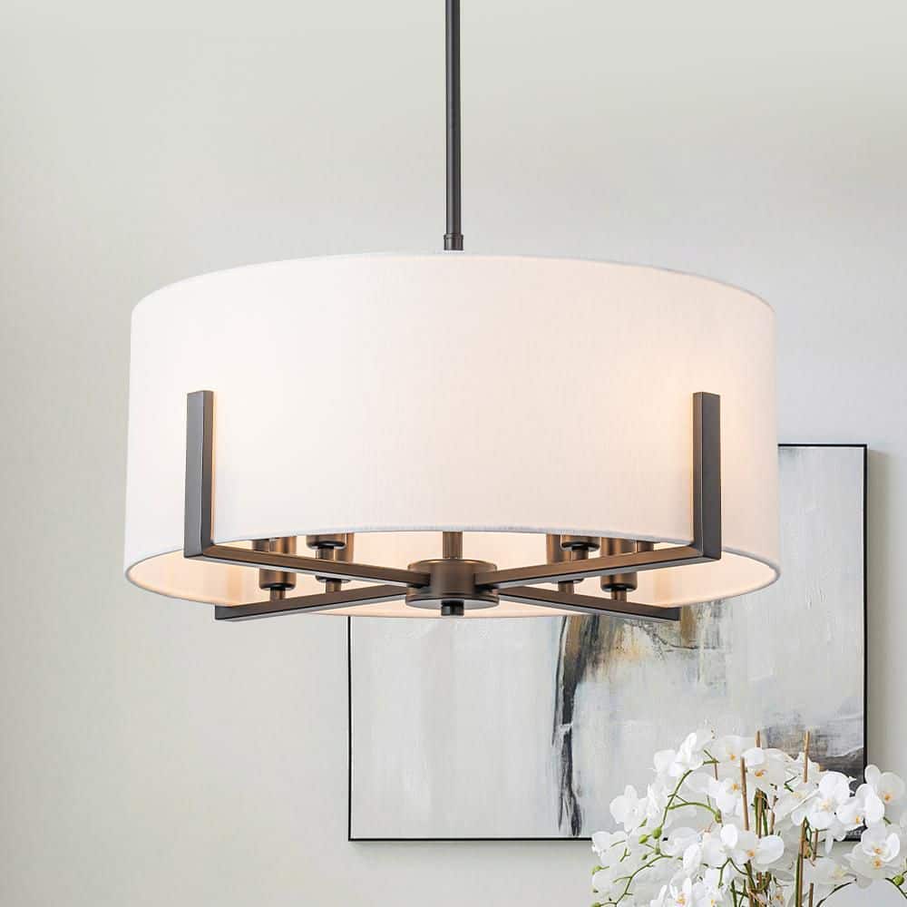 8 Light Black Modern Traditional Drum Chandelier Hanging Light for Bedroom with White Fabric Shade, No Bulb Included price history on PriceWatchPro