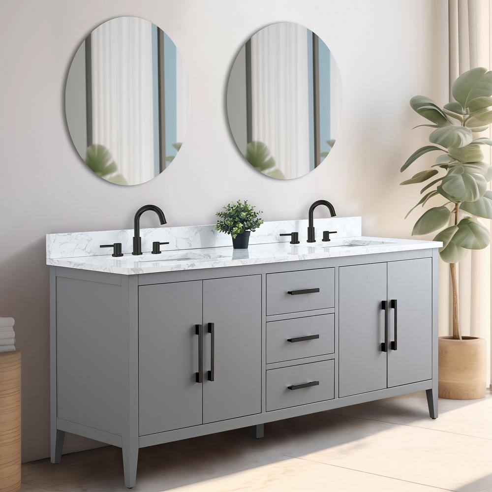 72" Cashmere Gray Double Sink Vanity with Engineered Marble Top