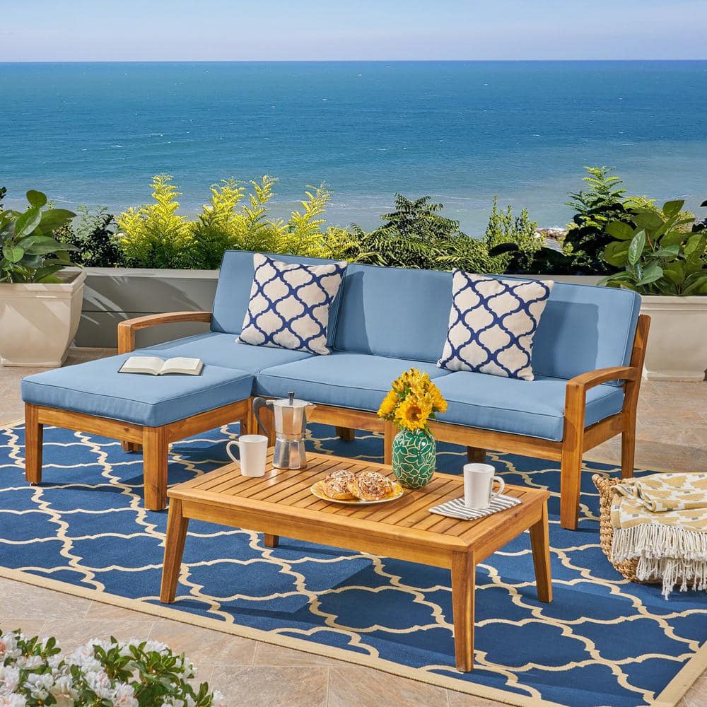 Large L Shape Wood Sofa Premium Comfortable Sectional Couch for Outdoor Mod