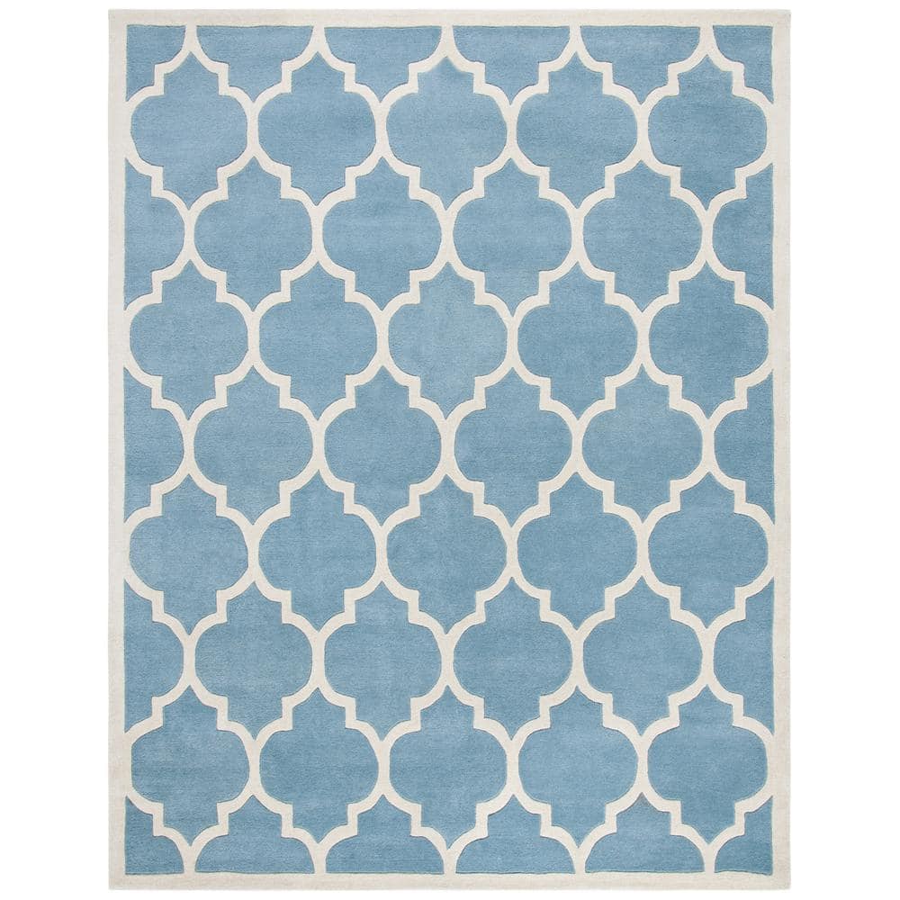Blue and Ivory Geometric Hand-Tufted Wool Area Rug