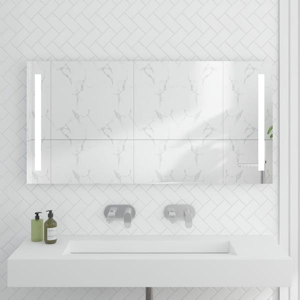 Luciana 60 in. W x 30 in. H Rectangular Frameless LED Light Wall Mount Bathroom Vanity Mirror in Clear