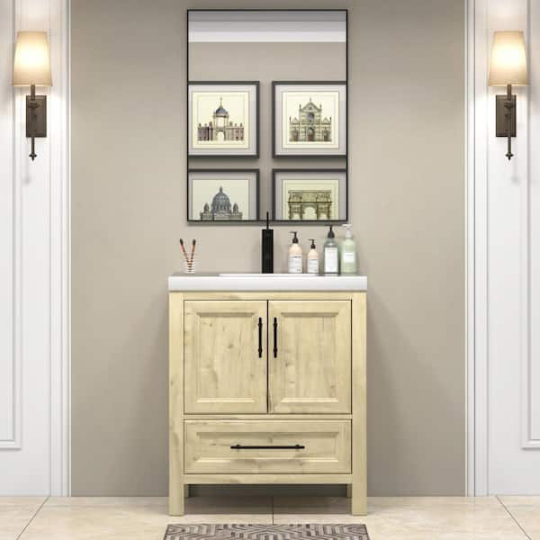 VIV 30 in. W x 20 in. D x 35 in. H Single Sink Freestanding Bath Vanity in Pale French Oak with White Acrylic Top
