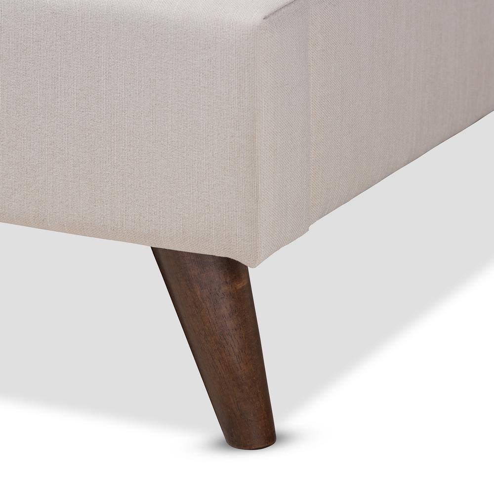 Maren Mid-Century Beige Fabric Queen Platform Bed with Nightstands