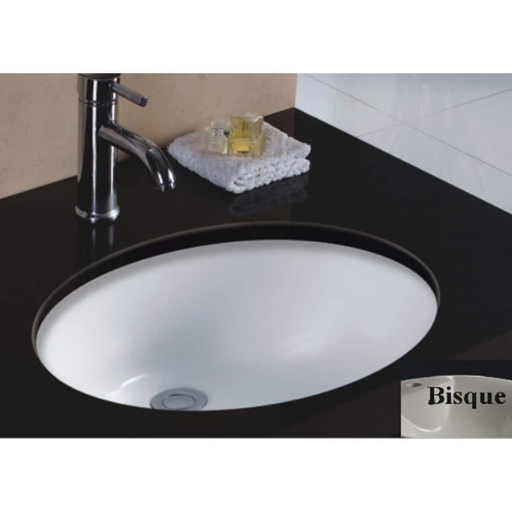 Bisque Ceramic Oval Undermount Bathroom Sink with Overflow