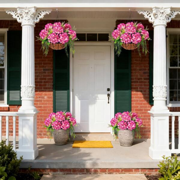 21.3 in. Rose Red Outdoor Artificial Silk Hanging Hydrangea