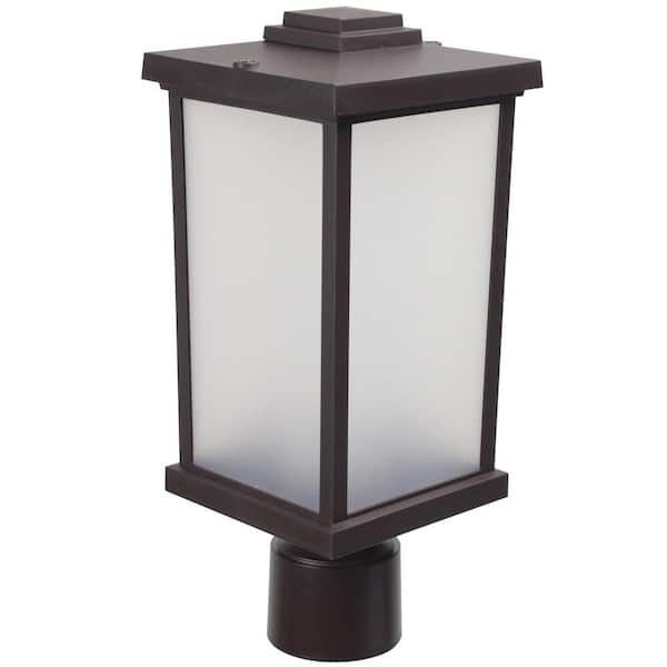 15 in. H x 6.35 in. W Bronze Housing with Frost Acrylic Lens Square Decorative Composite Post Top Light w/3000K LED Lamp