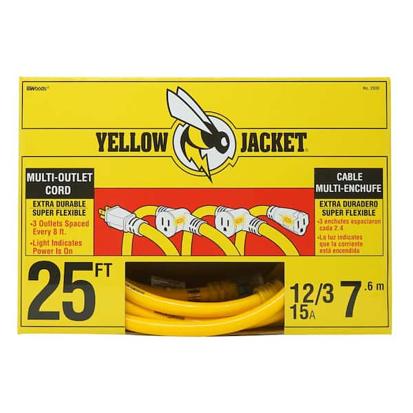 Yellow Jacket 25 ft. 12/3 STW Multi-Outlet (3) Outdoor Heavy-Duty Extension Cord with Power Light Plug