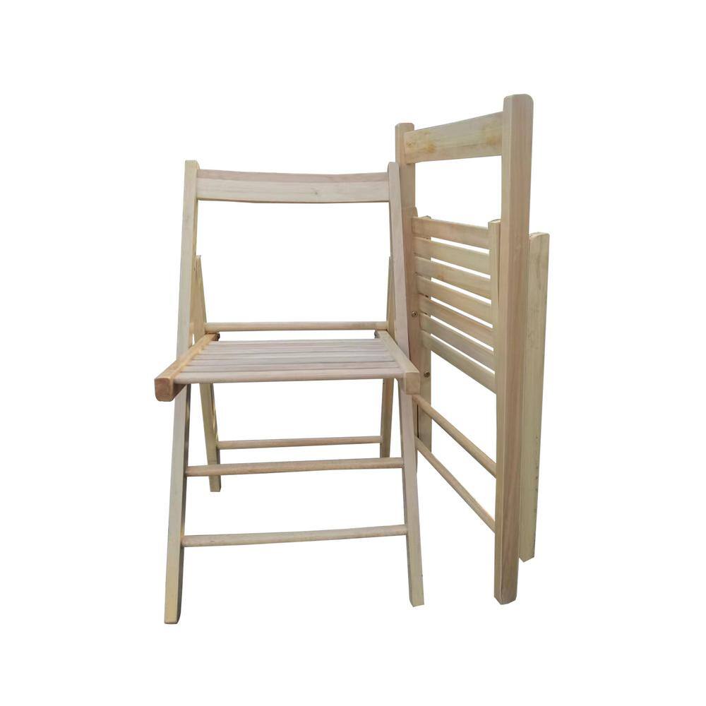 Natural Light Brown Wood Armless Folding Dining Chairs, Set of 2