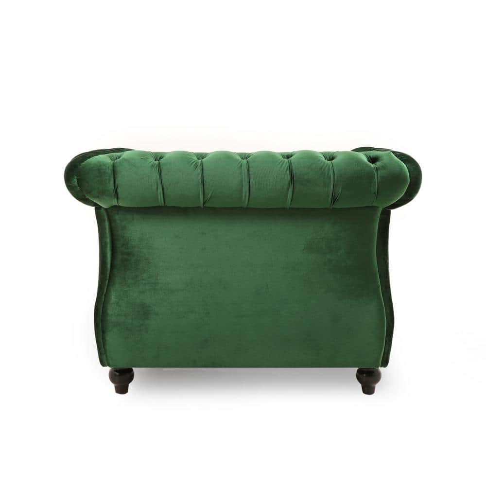 Emerald Velvet Chesterfield Accent Chair with Birch Wood Legs