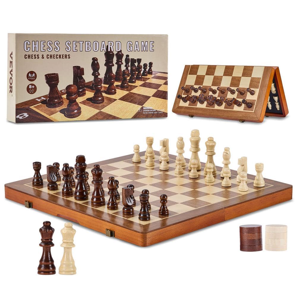 VEVOR Magnetic Wooden Chess Set 15 in. 2-in-1 Chess Checkers Game Set Folding Chess Board Games for Adults Kids