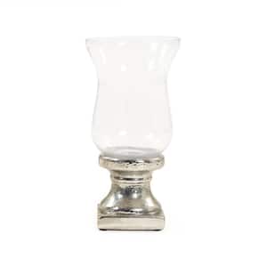 Curved Bell-Shaped Glass and Distressed Silver Candle Holder Small