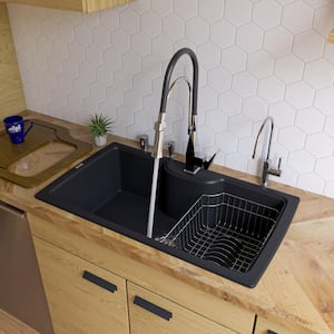 Drop-In Granite Composite 34.63 in. 1-Hole Single Bowl Kitchen Sink in Black