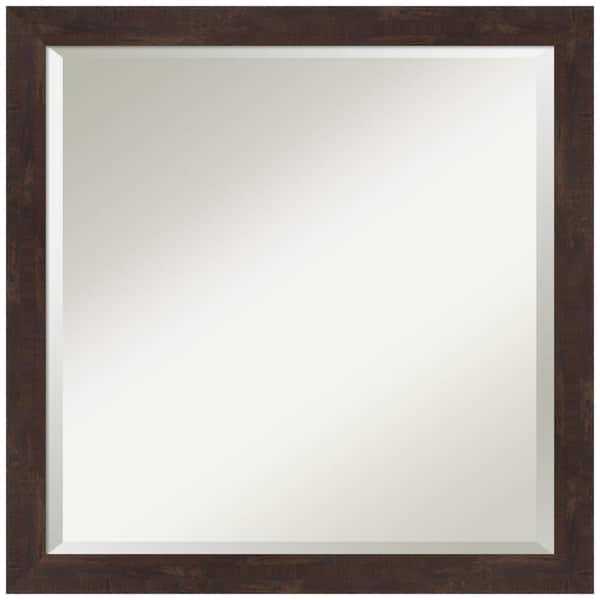 Amanti Art Fresco Dark Walnut 22.5 in. W x 22.5 in. H Wood Framed Beveled Bathroom Vanity Mirror in
