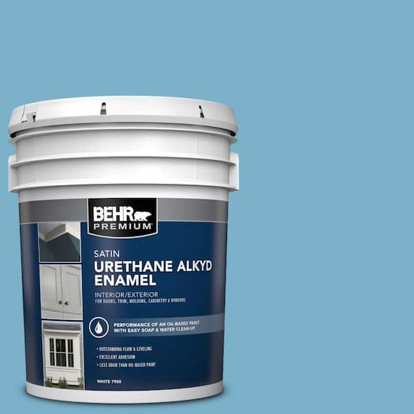 BEHR PREMIUM 5 gal. #M490-4 Frisky Blue Urethane Alkyd Satin Enamel Interior/Exterior Paint