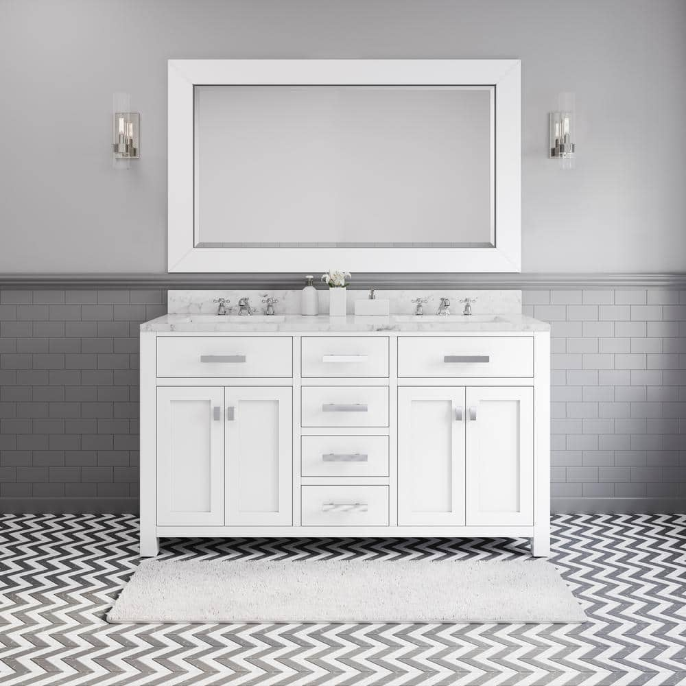 Water Creation Madison 60 in. W x 21.5 in. D x 34 in. H Double Sink ...