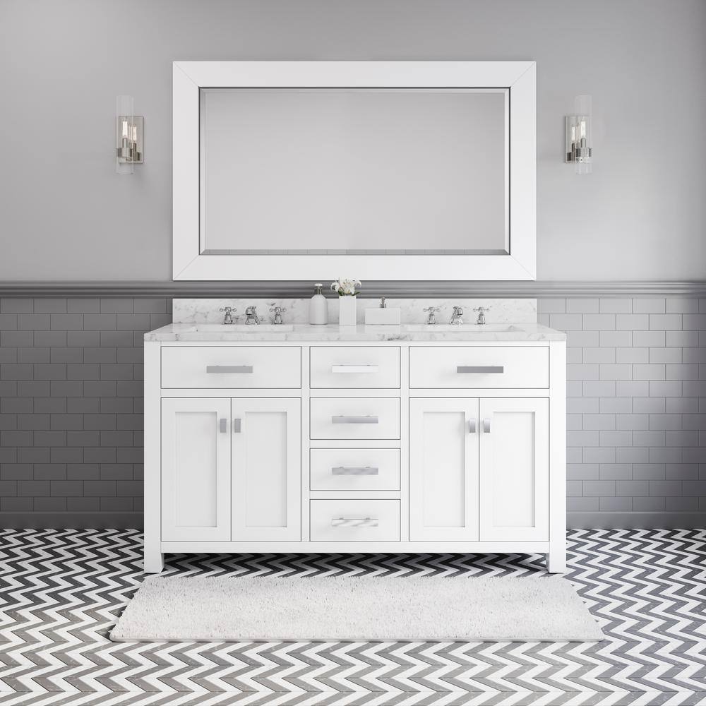 Madison 60" White Marble Double Sink Bathroom Vanity with Mirror
