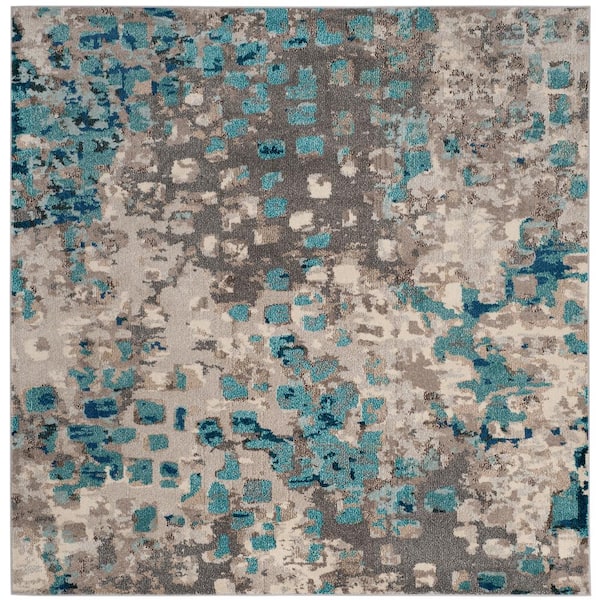 Monaco Gray/Light Blue Doormat 3 ft. x 3 ft. Square Geometric Area Rug