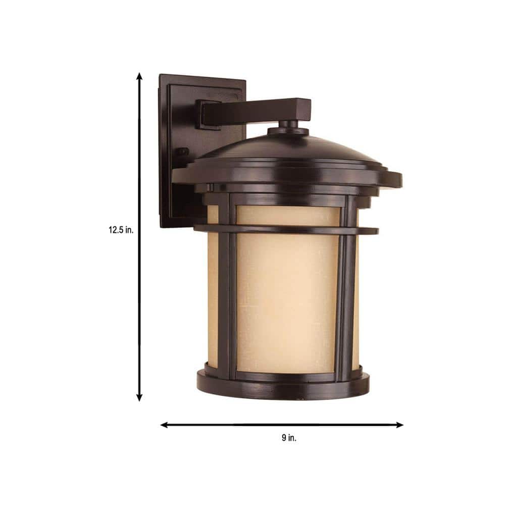 Antique Bronze Cylinder Outdoor Wall Lantern with Etched Glass