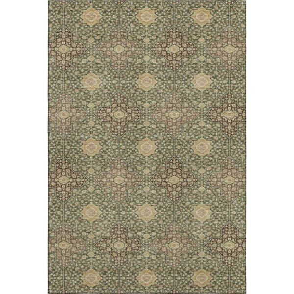 Mayfield Premium Machine Washable Abstract AMF2566 Olive 9 ft. x 12 ft. Area Rug