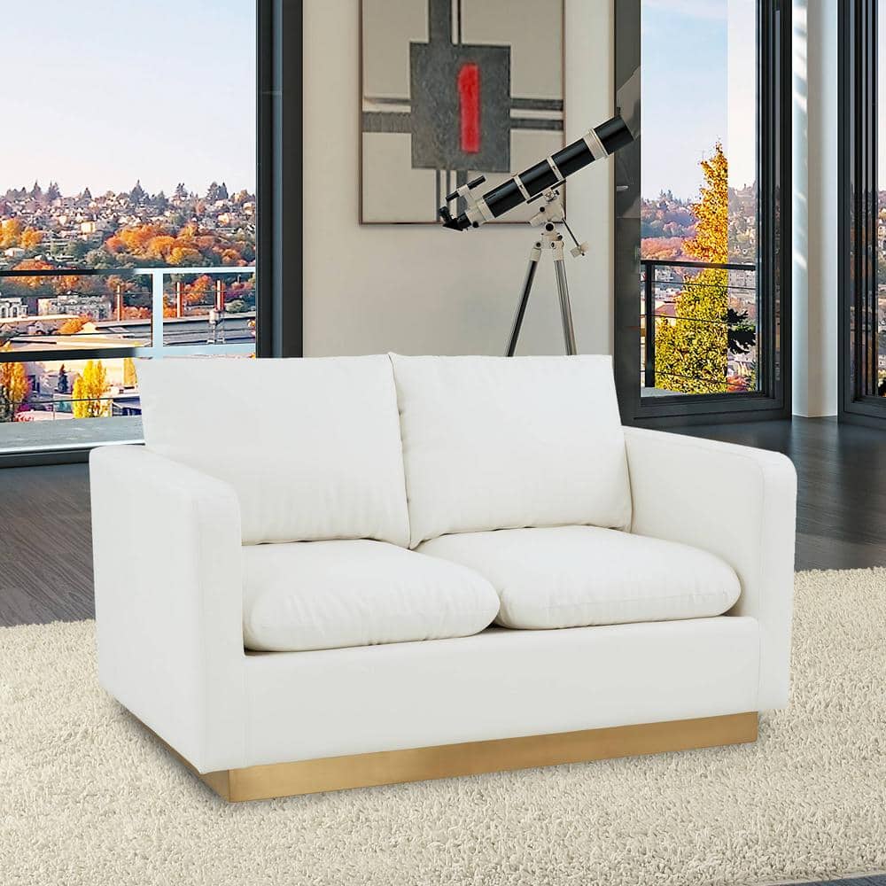 White Faux Leather Loveseat with Gold Base