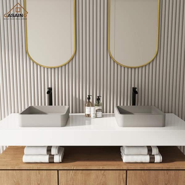 Concrete Square Bathroom Sink Vessel Sink Art Basin in Taupe Clay with the Same Color Drainer
