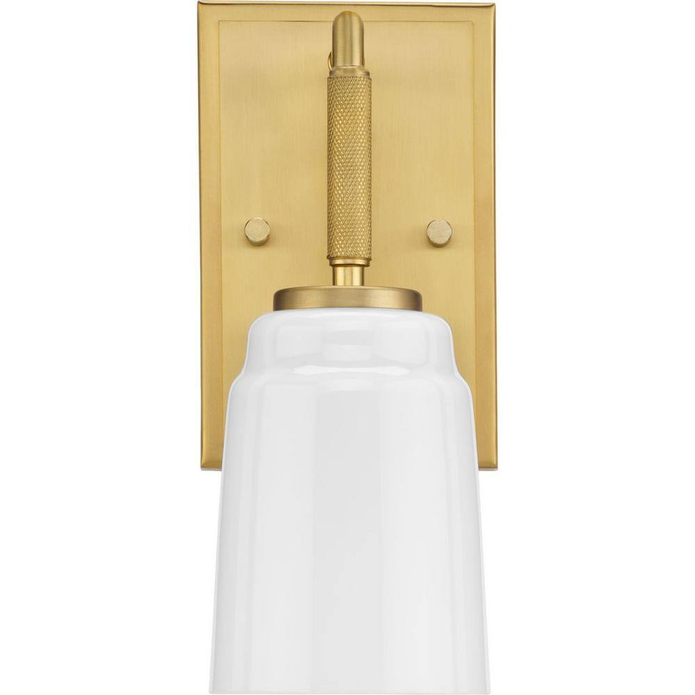 Brushed Gold and Opal Glass Industrial Vanity Light