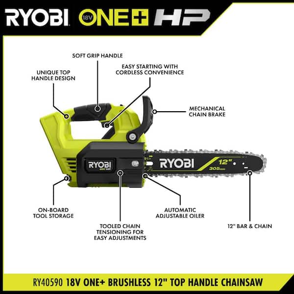 RYOBI 40V HP Brushless 12 in. Top Handle Battery Chainsaw (Tool