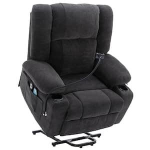 Black Power Lift Massage and Heating Recliner for Elderly with Remote, Phone Holder, Side Pockets and Cup Holders