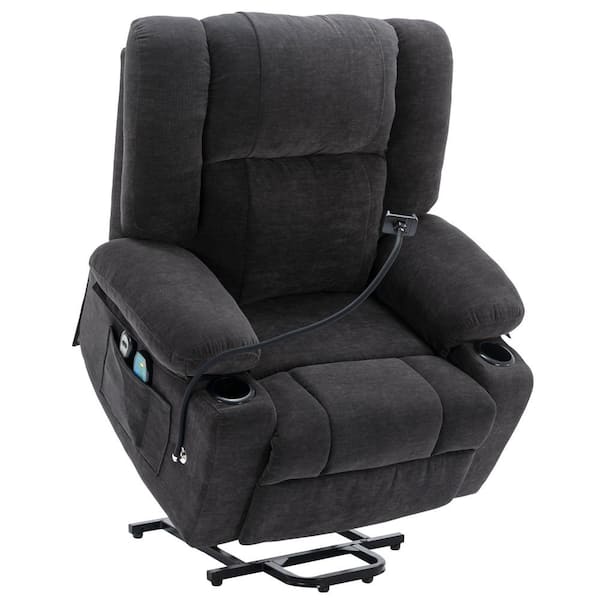 Merax Black Power Lift Massage and Heating Recliner for Elderly with Remote, Phone Holder, Side Pockets and Cup Holders