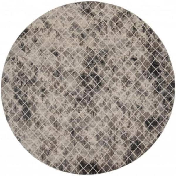 Gray and Ivory Abstract 9 ft. Round Area Rug