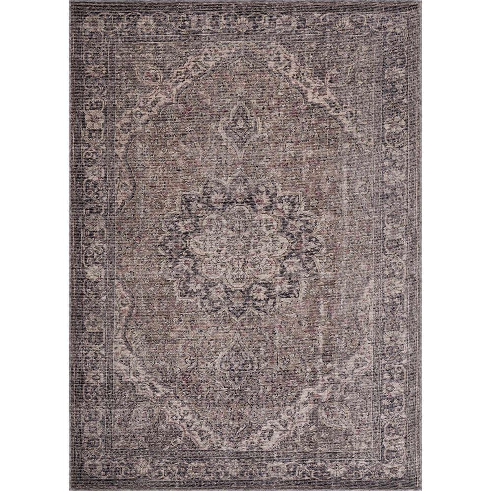 Chenille-Cotton Blend Black Medallion Washable Rug 6'7" x 9'