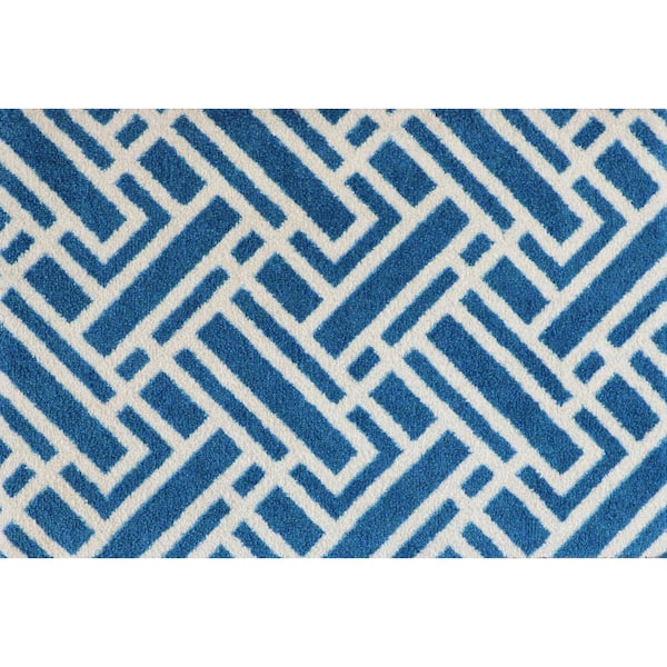 Bungalow Flooring ColorStar Deco Grid Sapphire 22 in. x 34 in. Machine Washable Indoor Door Mat