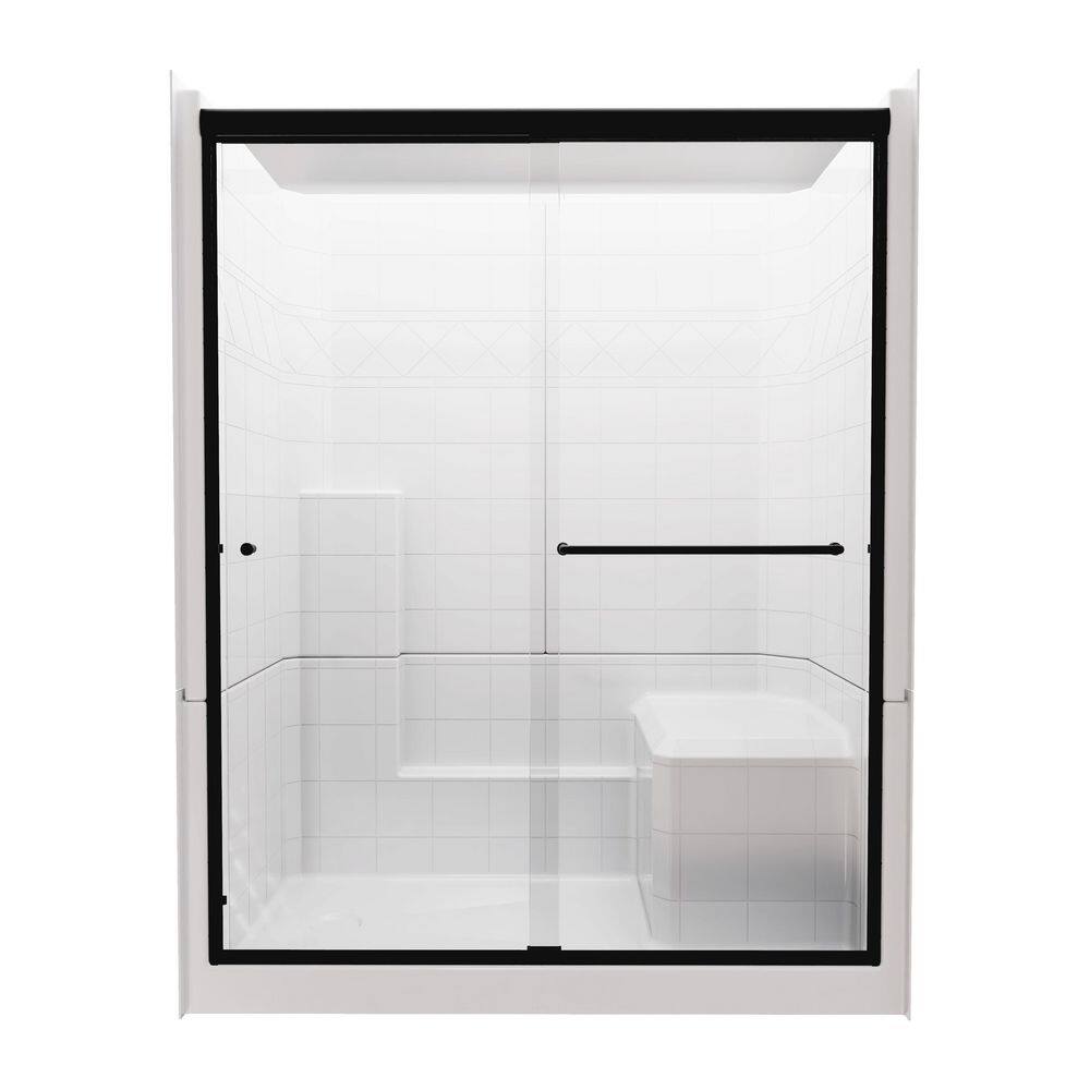 Standard 60 in. x 33 in. x 77 in. Alcove Shower Kit in White, 3 Pieces with Matte Black Shower Door, RHS Seat, LHS Drain price history on PriceWatchPro