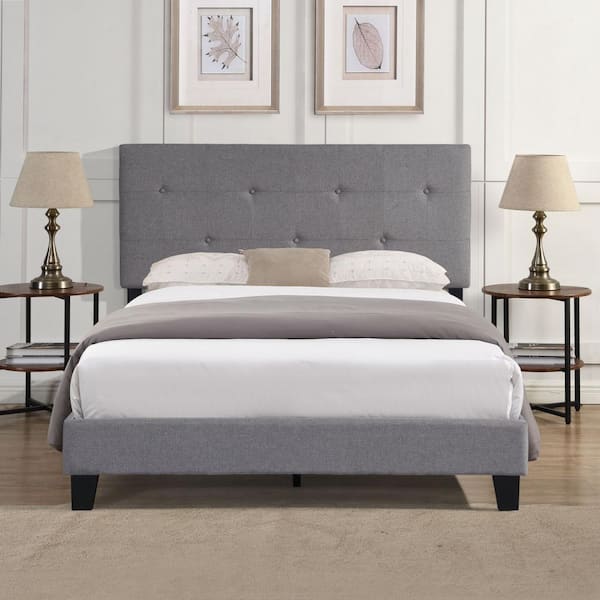 Huluwat Grey Full Size Upholstered Platform Bed Frame with Modern