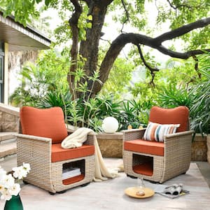 Aphrodite 2-Piece Wicker Outdoor Patio Conversation Set with Orange Red Cushions