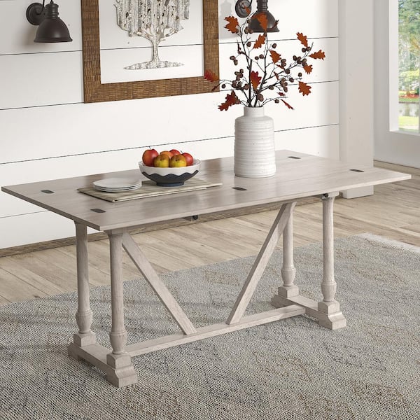 Homesullivan White Convertible Dining, Expandable Drop Leaf Sofa Console Table