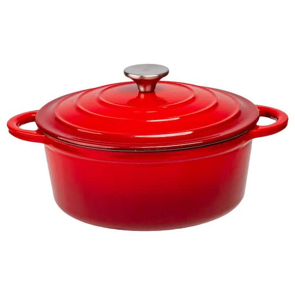 LEXI HOME 3 qt. Durable Cast Iron Dutch Oven Casserole Pot in Red