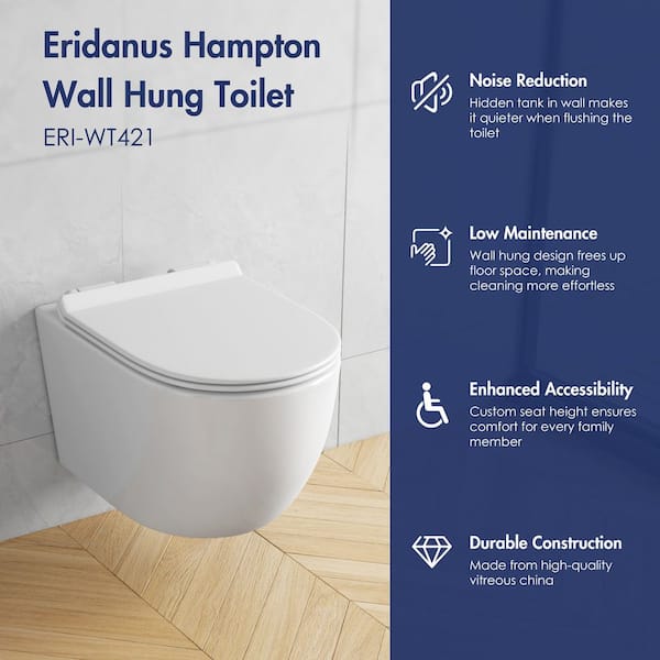 2-Piece 0.8/1.6 GPF Dual Flush Elongated Wall Hung Toilet in White with Fits 2x6 Studs, Custom height, Soft Close Seat