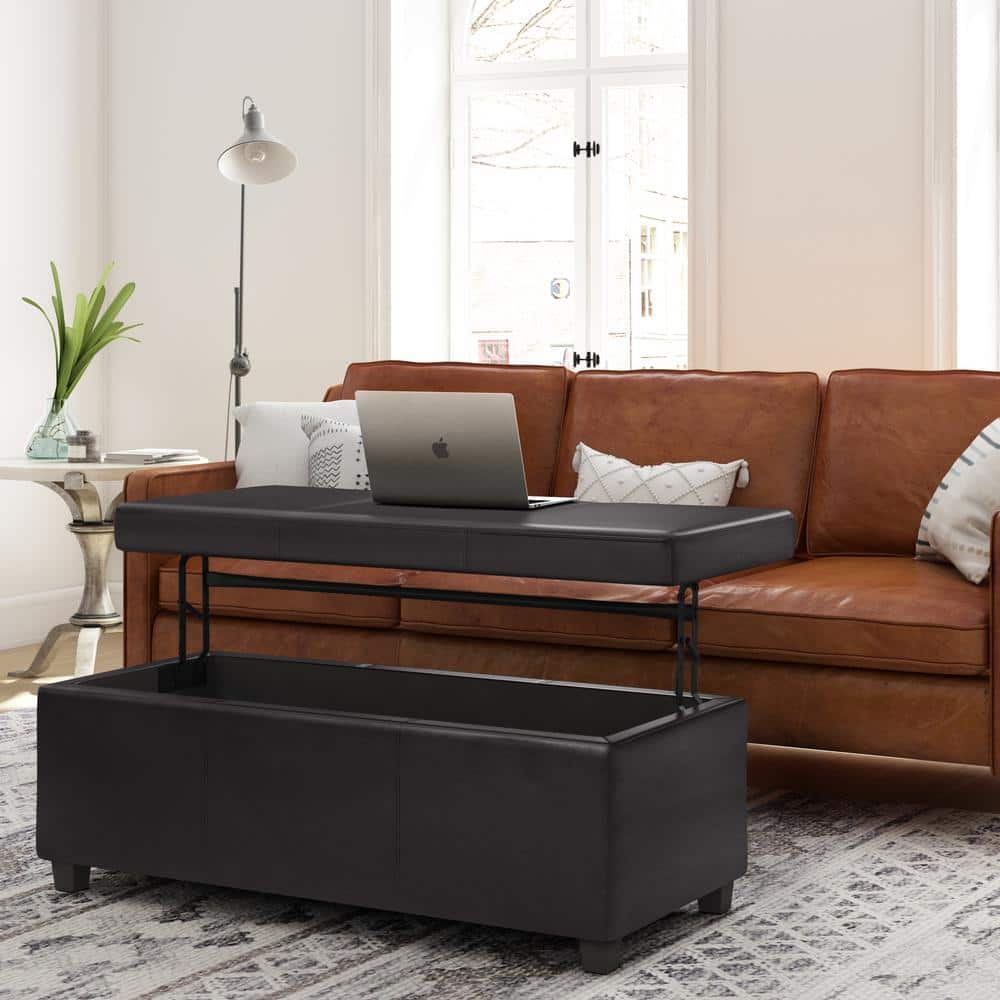 Tanners Brown Faux Leather Lift Top Storage Ottoman