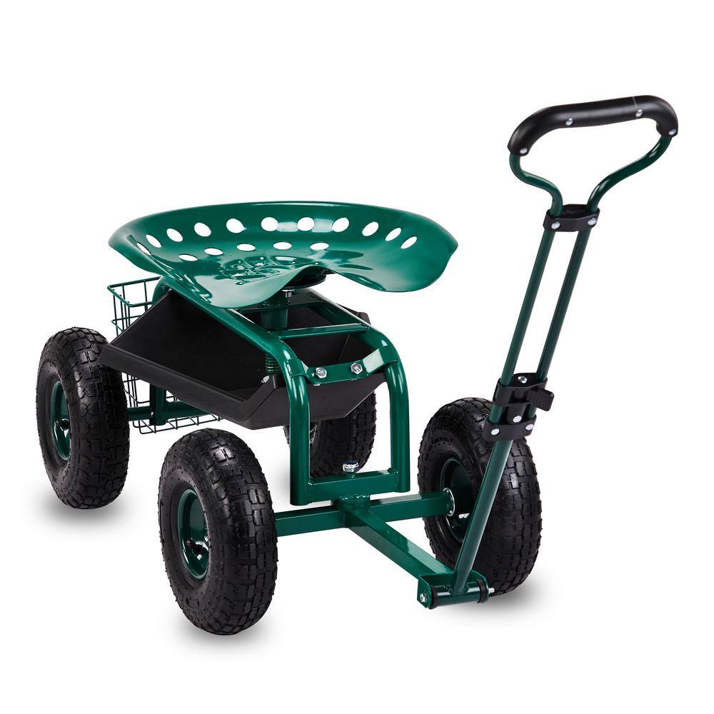 22.4 in. Green Iron Garden Cart Rolling Work Seat with Wheels and Extendable Handle price history on PriceWatchPro