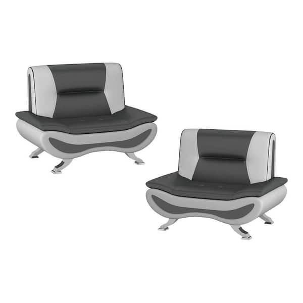 EVERGLADE HOME Emerson 43 in. W Armless Faux Leather Straight Rectangle Chair in Black and White (Set of 2)