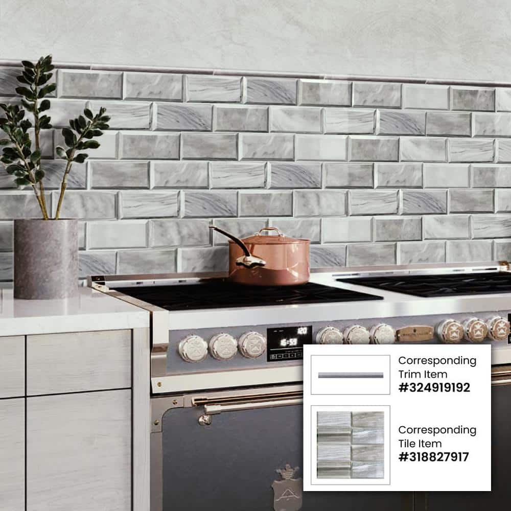 Gray 3" x 6" Beveled Polished Marble Subway Tile