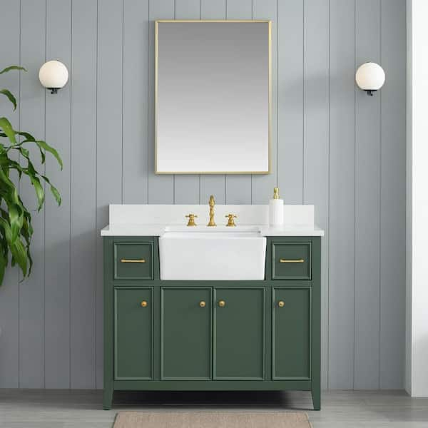 Casey 42 in. W x 22 in. D Bath Vanity in Evergreen with Engineered Stone Vanity Top in Ariston White with White Sink