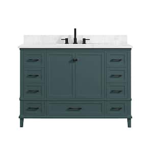 Merryfield 49 in. Single Sink Freestanding Antigua Green Bath Vanity with White Carrara Marble Top (Assembled)