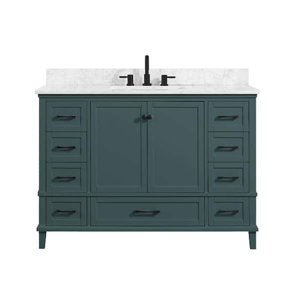 Merryfield 49 in. Single Sink Antigua Green Bath Vanity with White Carrara Marble Top (Assembled)