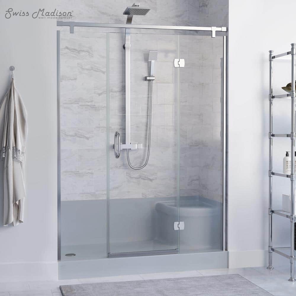 Aquatique 60" x 32" Gray Acrylic Shower Base with Seat