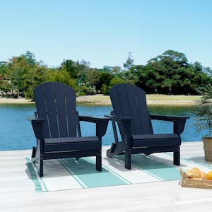 Addison Navy Blue Folding Plastic Outdoor Adirondack Chair (Set of 2)