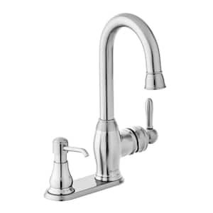 Newbury Single-Handle Bar Faucet in Stainless Steel with Soap Dispenser